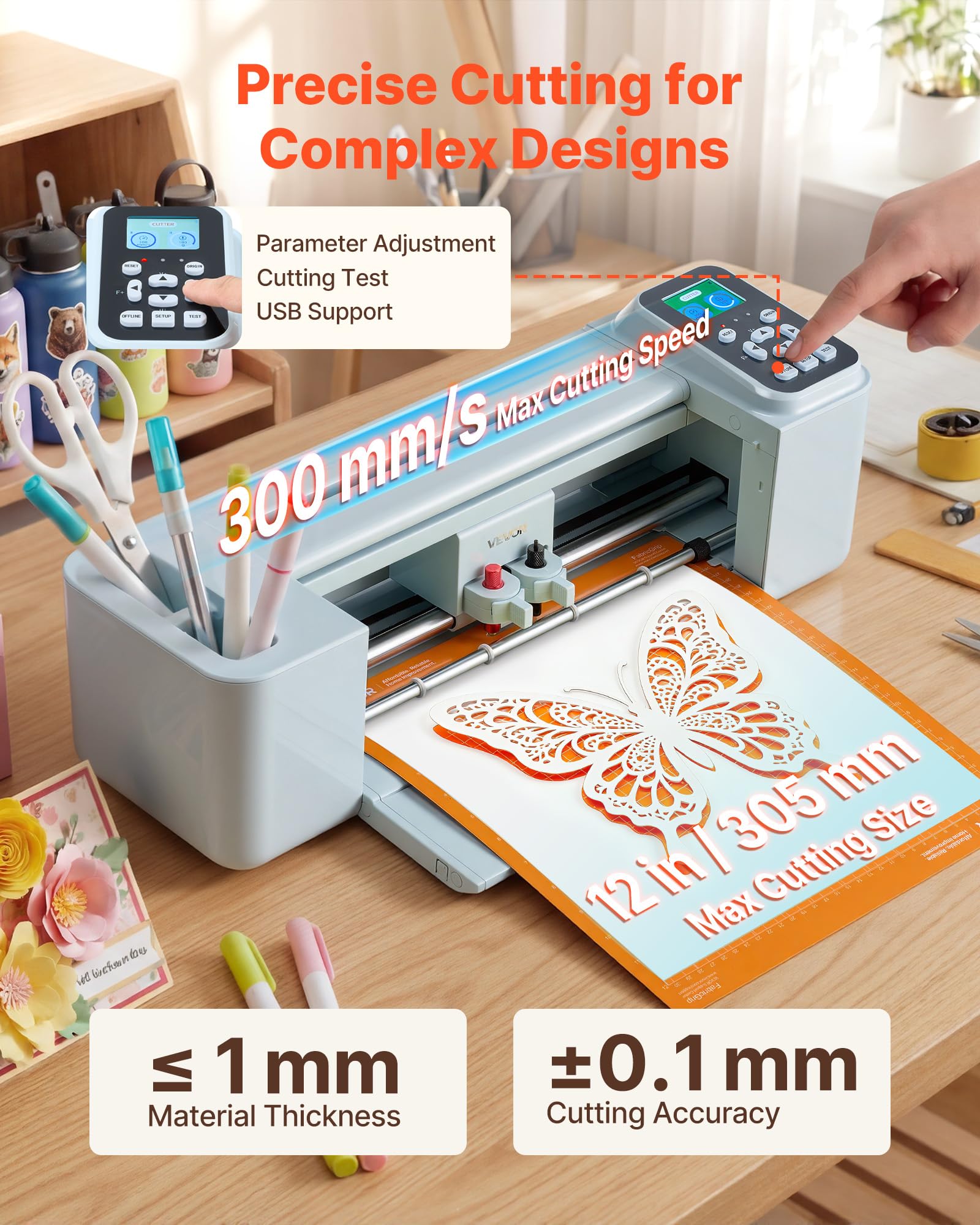VEVOR Plotter de Corte de Vinilo de 305 mm con Kit de Herramientas, Materiales, Control Táctil y Botones, Máquina Cortadora Multifuncional Compatible con iOS Android Windows Mac para Bricolaje Papel