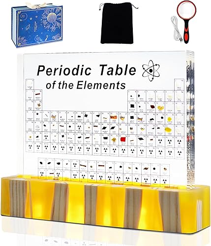 Miniatura 6 de Tabla periódica con elementos reales en el interior, soporte iluminado ámbar, póster acrílico de tabla periódica de elementos, decoración de