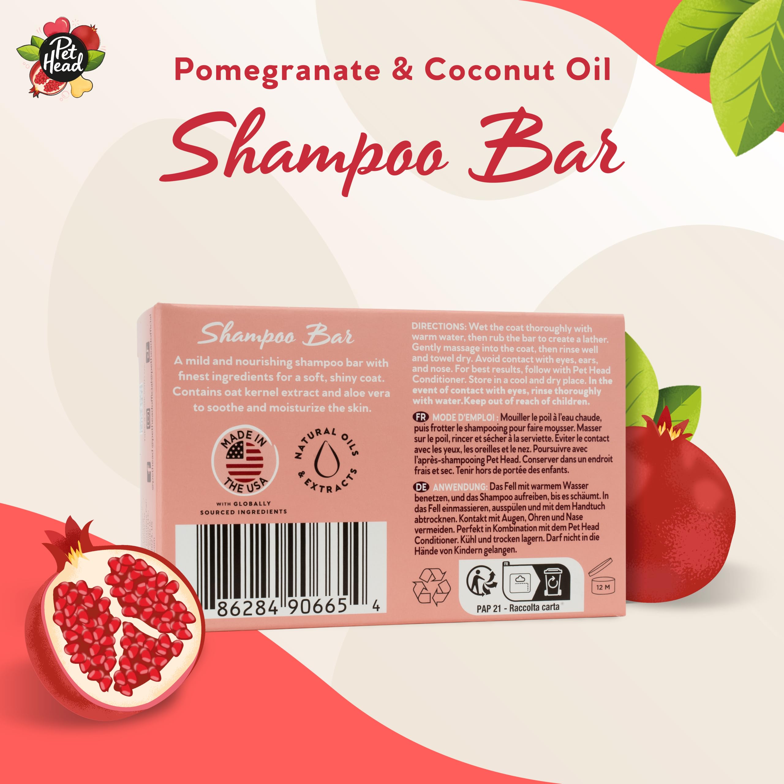 Pet Head Pomegranate Shampoo Bar for Dogs, White, Average palm size - Image 2