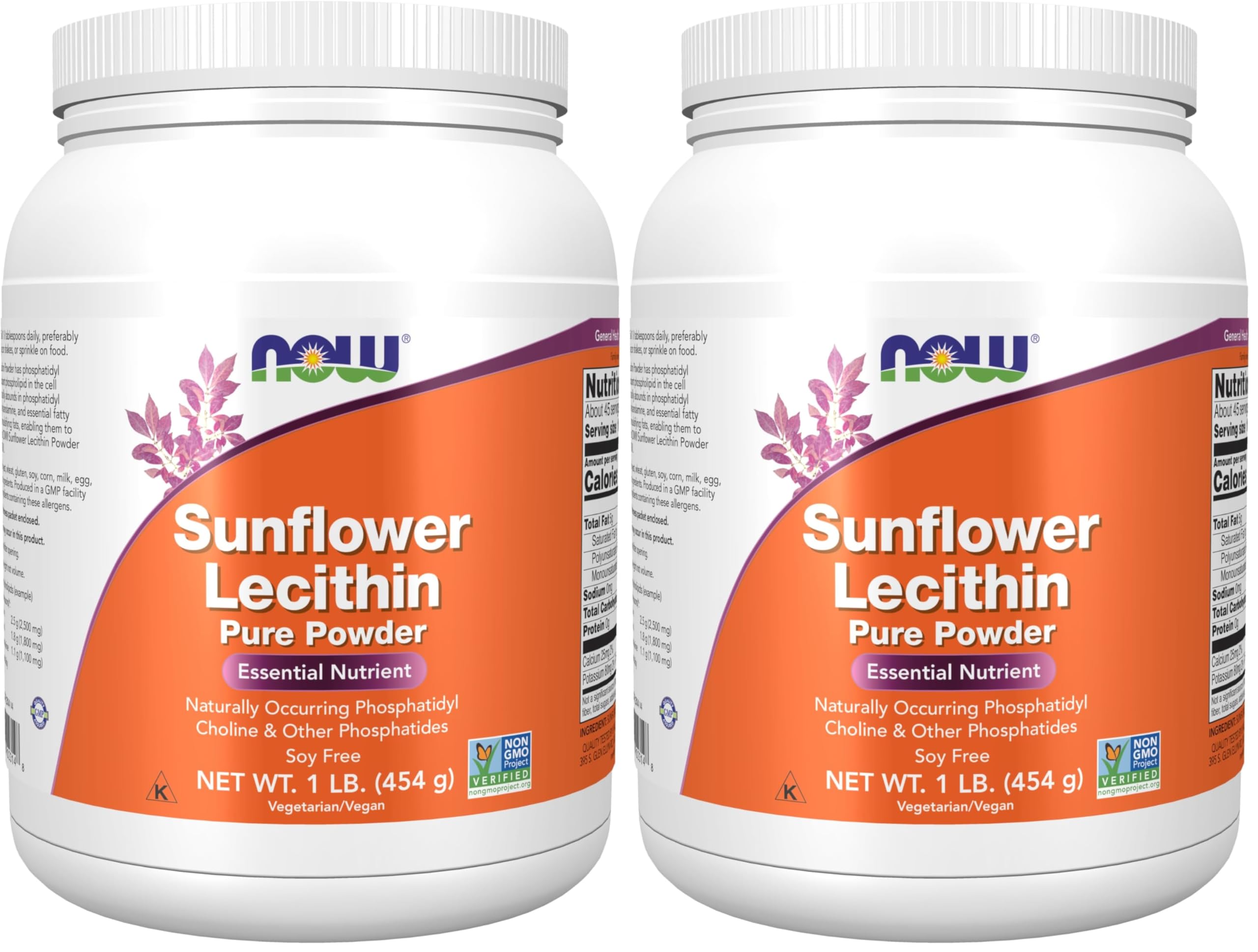 NOW Foods Supplements,Sunflower Lecithin with Naturally Occurring Phosphatidyl Choline and Other Phosphatides,Powder,1-Pound,(Pack of 2) 1 Pound (Pack of 2)