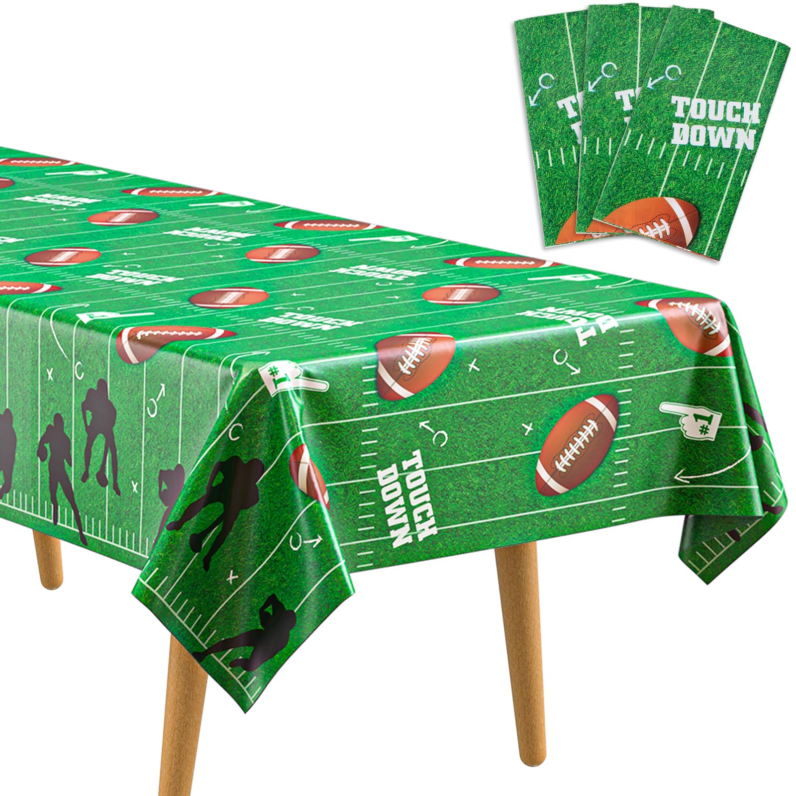 3 Pack Super Bowl Football Theme Party Disposable Tablecloth Touchdown Plastic Rectangular Table Cover Birthday Anniversary Decoration 54 108 Inch