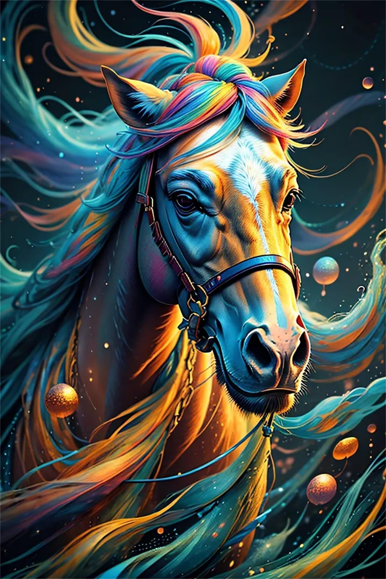 5D Diamond Painting, Diamond Art Kits Adults 20x30cm Full Drill Square Diamond Dots Crystal Art Cross Stitch Christmas Crafts Colourful Horses Pictures for Kids Beginner Home Wall Decor 8x12in S-4836