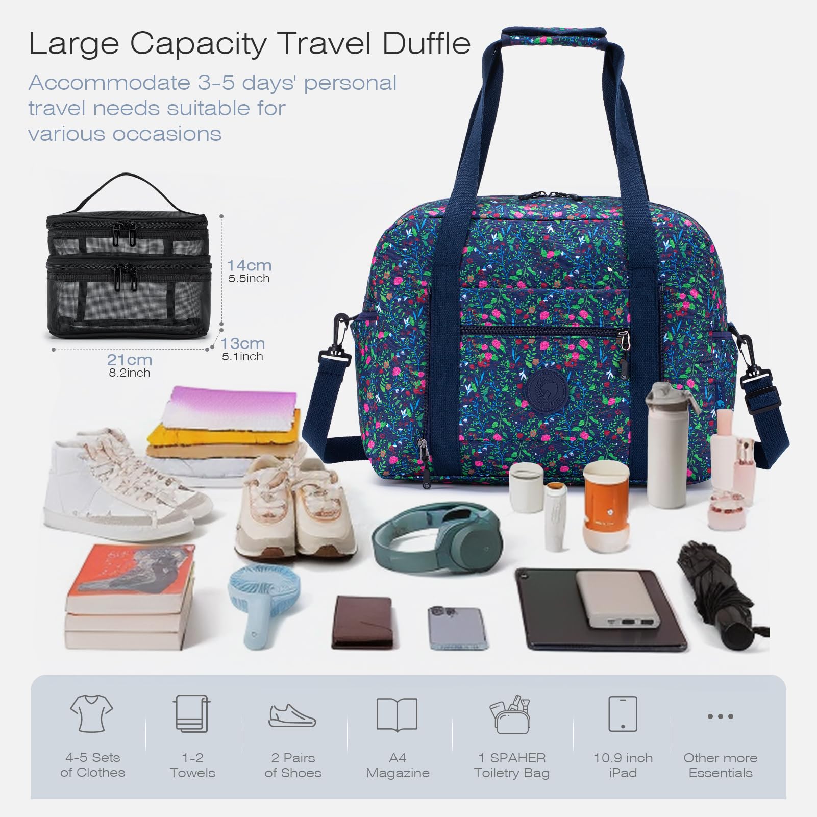SPAHER Sac de Voyage Pliable Cabine Avion 25L Bagage Cabine 40x30x20 Wizzair Vueling Volotea Sac de Sport Imperméable Sac Weekend Femme Homme Bagage Portable Organisateur de Sac