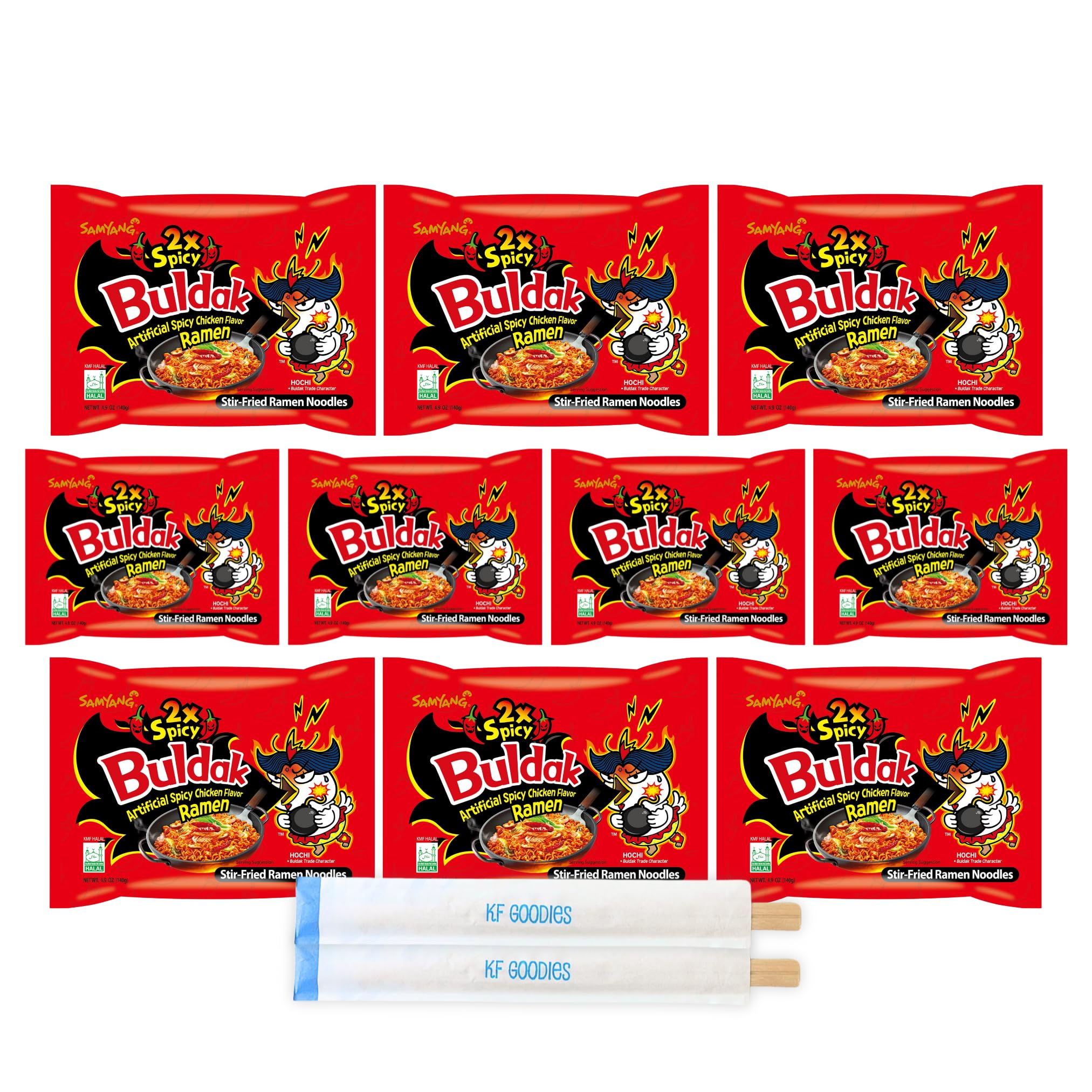 Samyang Buldak Hot Spicy Chicken Ramen Noodle Korean Stir-Fried Ramen (10, 2X Spicy)