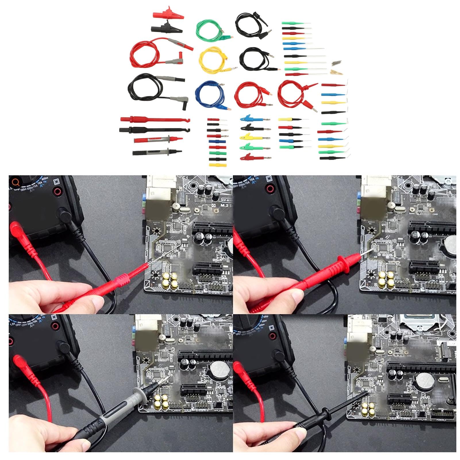 Juego de cables de prueba para multímetro de 62 piezas, puntas de prueba para multímetro digital con enchufe de banana, pinza de cocodrilo y sonda de aguja; kit de gancho de prueba