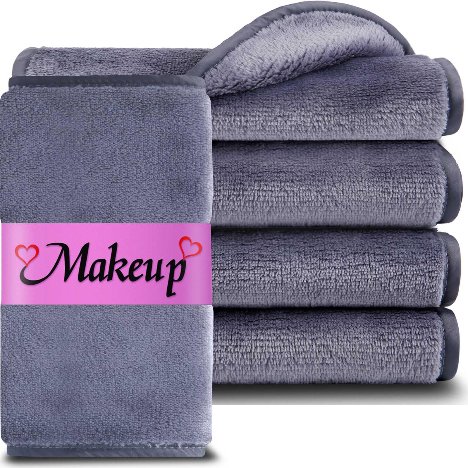 Makeup Remover Cloth (5 pack) Reusable Microfiber Makeup Remover Face Towel Removing All Makeup With Just Water Soft for All Skin Types 7.5 X 15 inch Grey