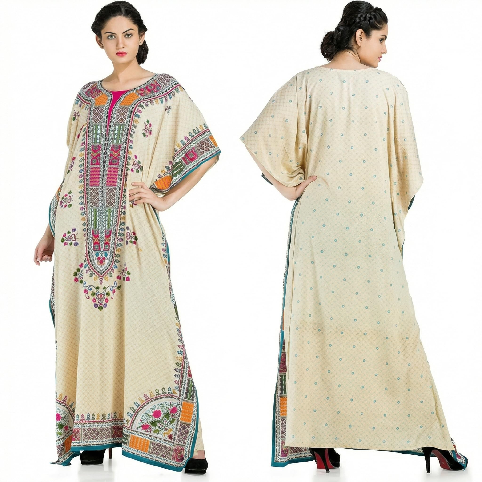 Plus Size Kaftan Long Maxi Kimono for Women, 52" Length, 3/4 Sleeves, Kaftan Nightgown for Women