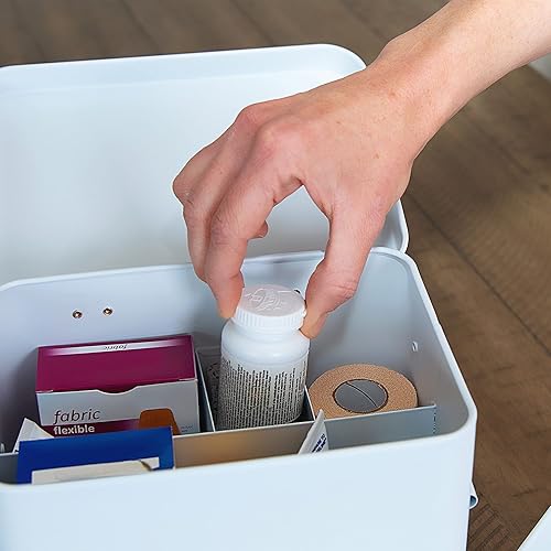 Miniatura 4 de AQ - "OUCH Caja de primeros auxilios de metal, blanco mate - Caja de almacenamiento médico y de primeros auxilios con compartimentos y asa lateral,
