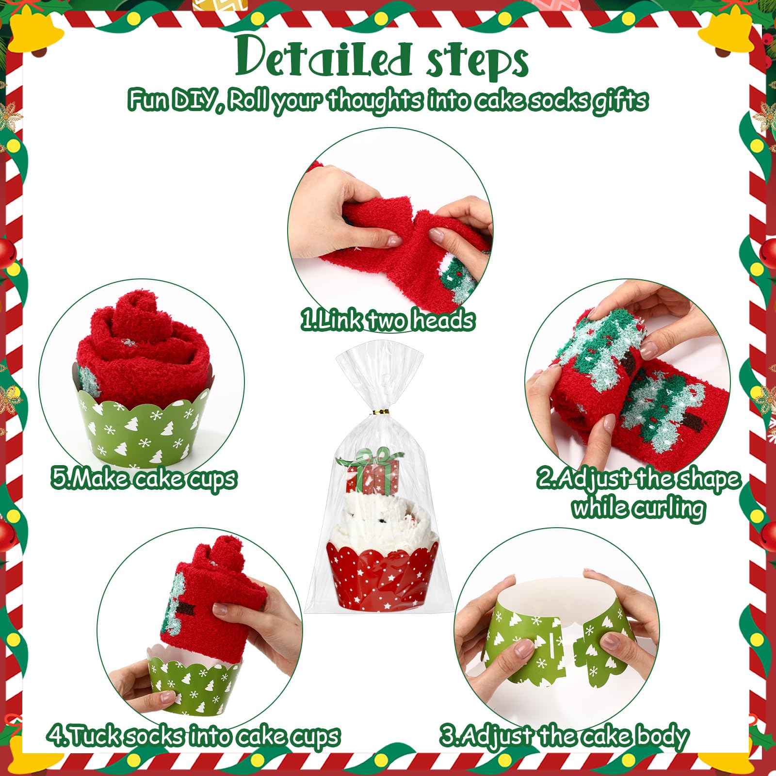 Coume 24 Paar Weihnachts-Cupcake-Socken für Frauen, flauschige Wintersocken mit Geschenk-Box, für Weihnachtsstrumpffüller