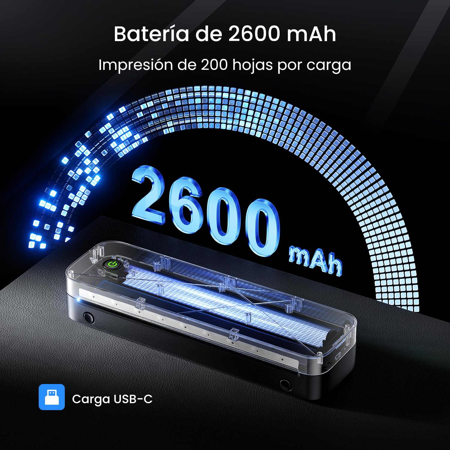 TATTMUSE Impresora Térmica A4 Portátil para Viajes, 300DPI, Negro | Bluetooth y USB-C, 5 formatos (53-216mm), 690g, sin tinta, app. Ideal para coche, oficina y viajes.
