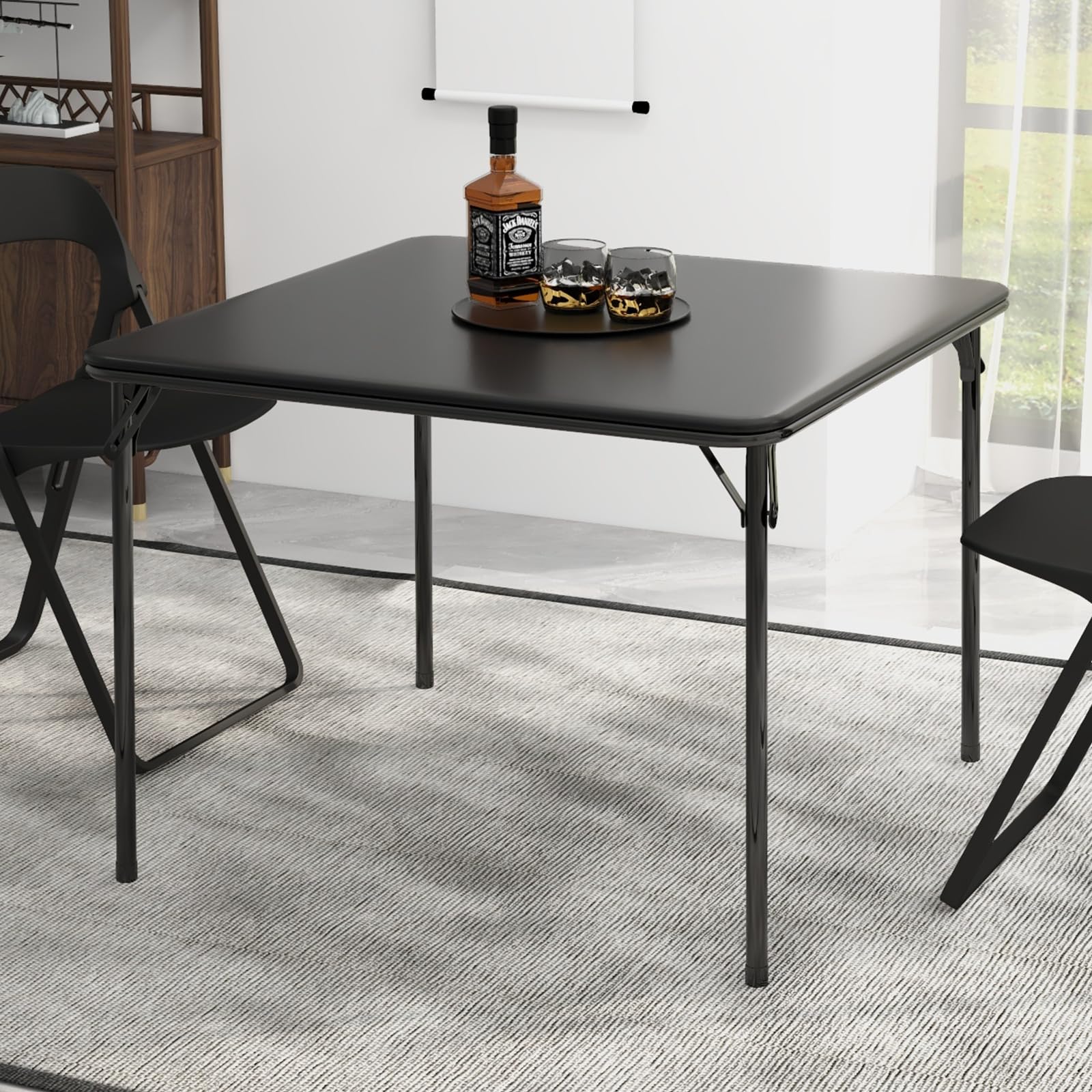 Garvee Mesa Plegable, Mesa Plegable Camping Fácil de Plegar y Ahorra Espacio, Uso versátil para Interior salón balcón y Exterior terraza Camping, 96×96×70 cm, Negro