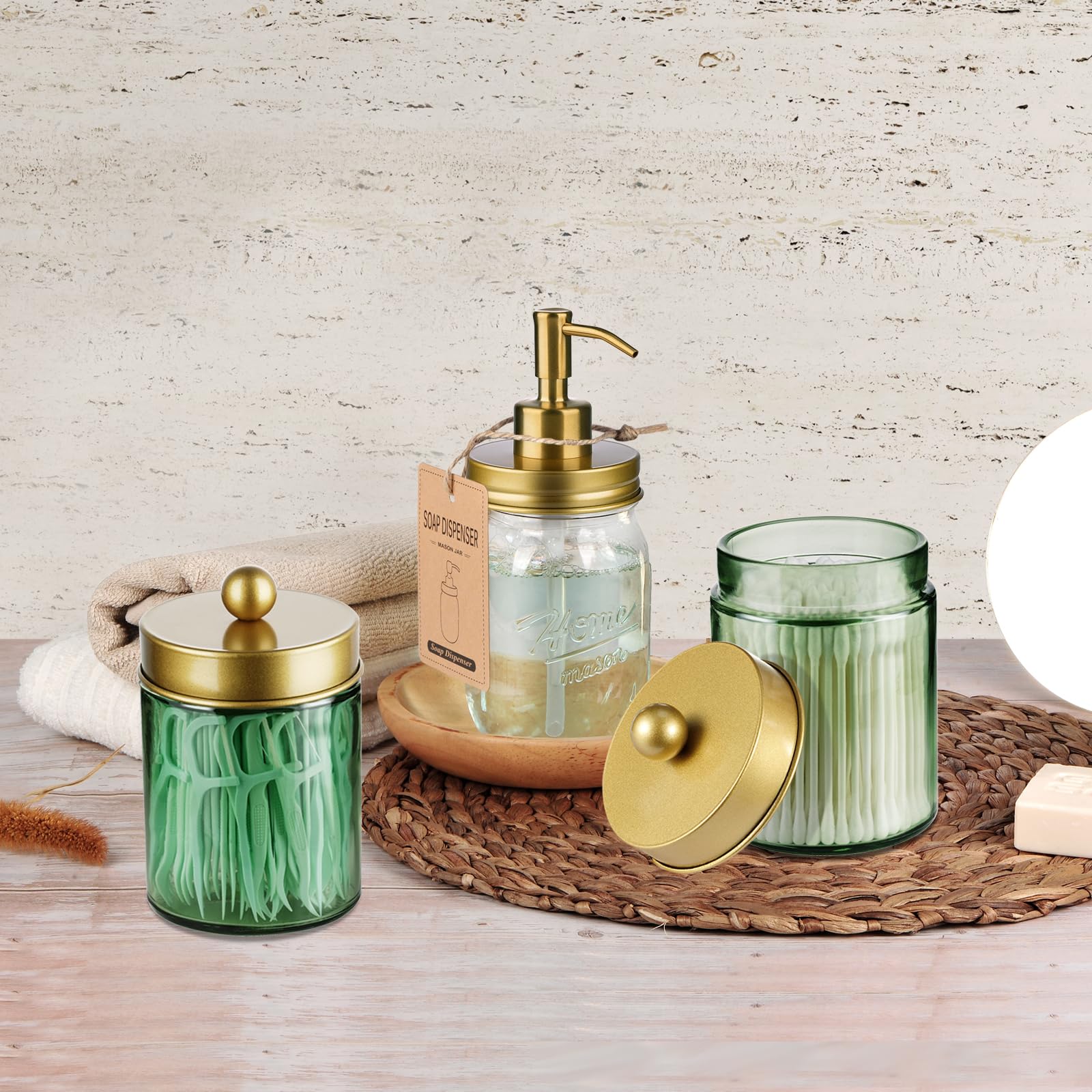 Green Glass Apothecary Jars - Farmhouse Decor -7 Green Glass Apothecary Jars - Farmhouse Decor -7