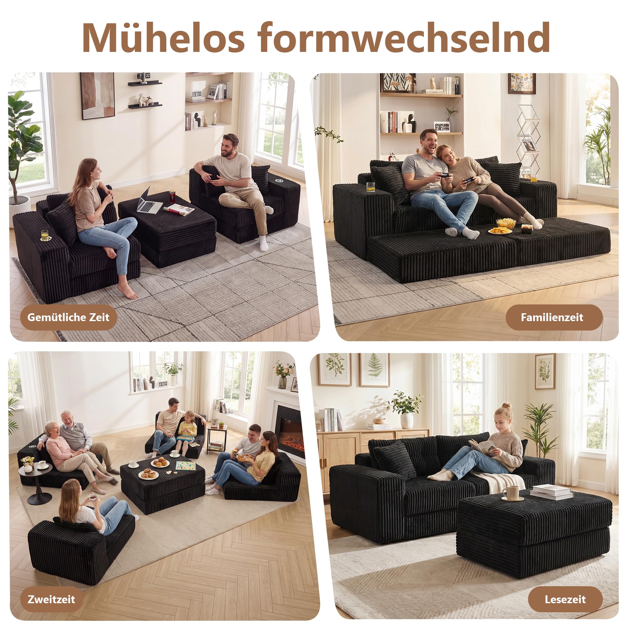 GRAVFORCE Modulares Schlafsofa 204cm L-Form Ecksofa mit Schlaffunktion