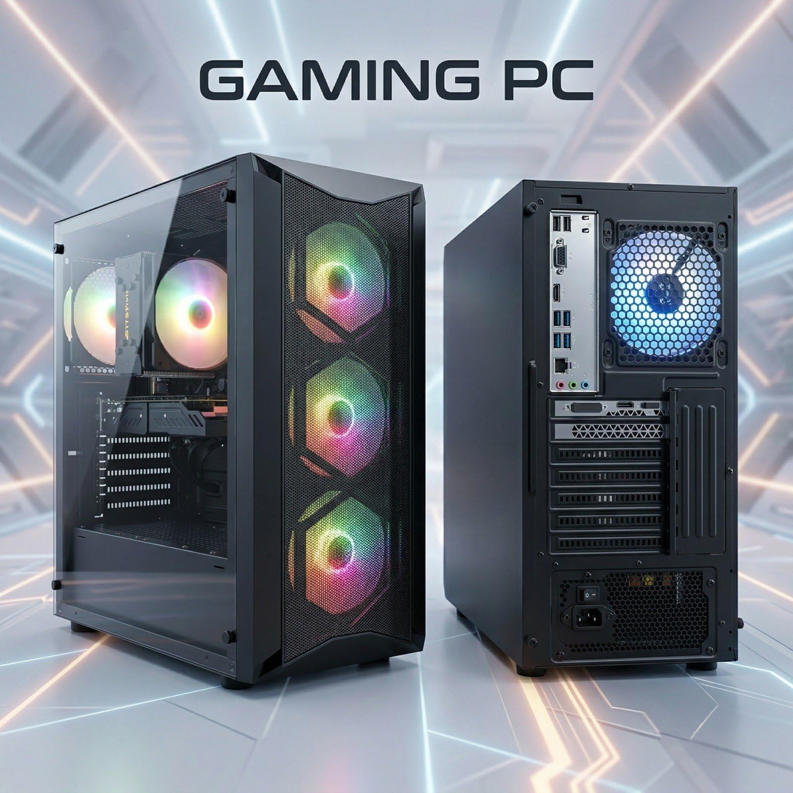 STGsivir Gaming PC, Gaming Computer Desktop Tower, GeForce RTX 3050 6GB GDDR6, Core i7 up to 3.9GHz,16GB RAM DDR, 512GB SSD, WIFI 6, BT 5.0, RGB Fan x3, Windows11 PRO — view 3