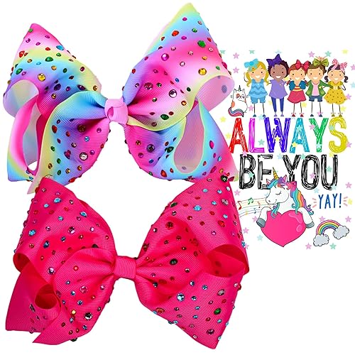 Miniatura 8 de Lazo grande de diamantes de imitación de 8 pulgadas, lazos grandes para niñas, niños pequeños, regalo de lazos para el pelo jumbo, lazos azules y