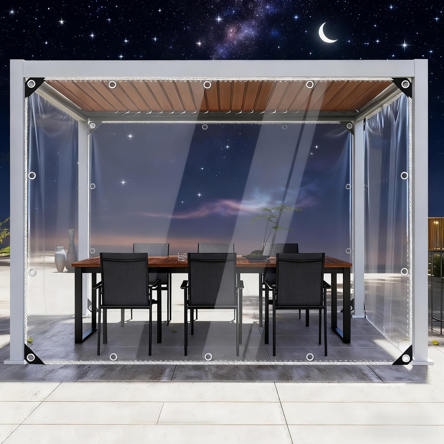 Lona transparente exterior 150 x 175 cm impermeable resistente para lluvia con ojales metálicos