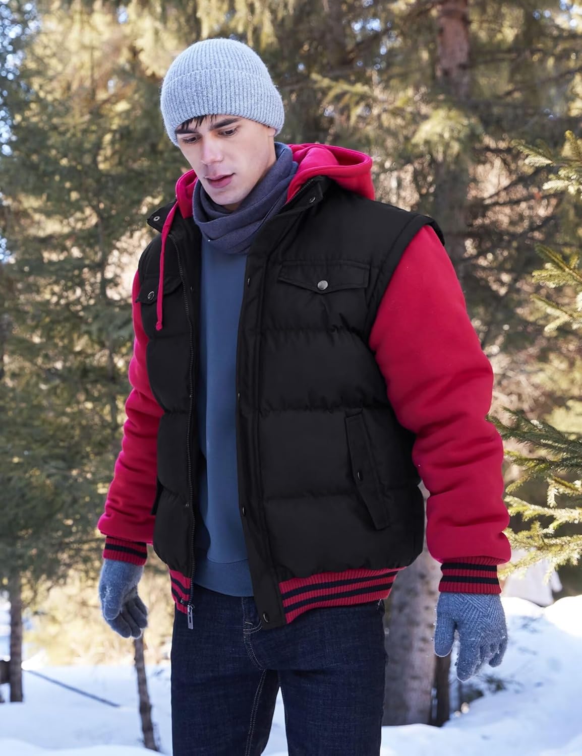 BEST SOUTH Men's Hooded Winter Coats Water Resistant Warm Thicken Insulated Full Zip Windproof Jackets with Pockets