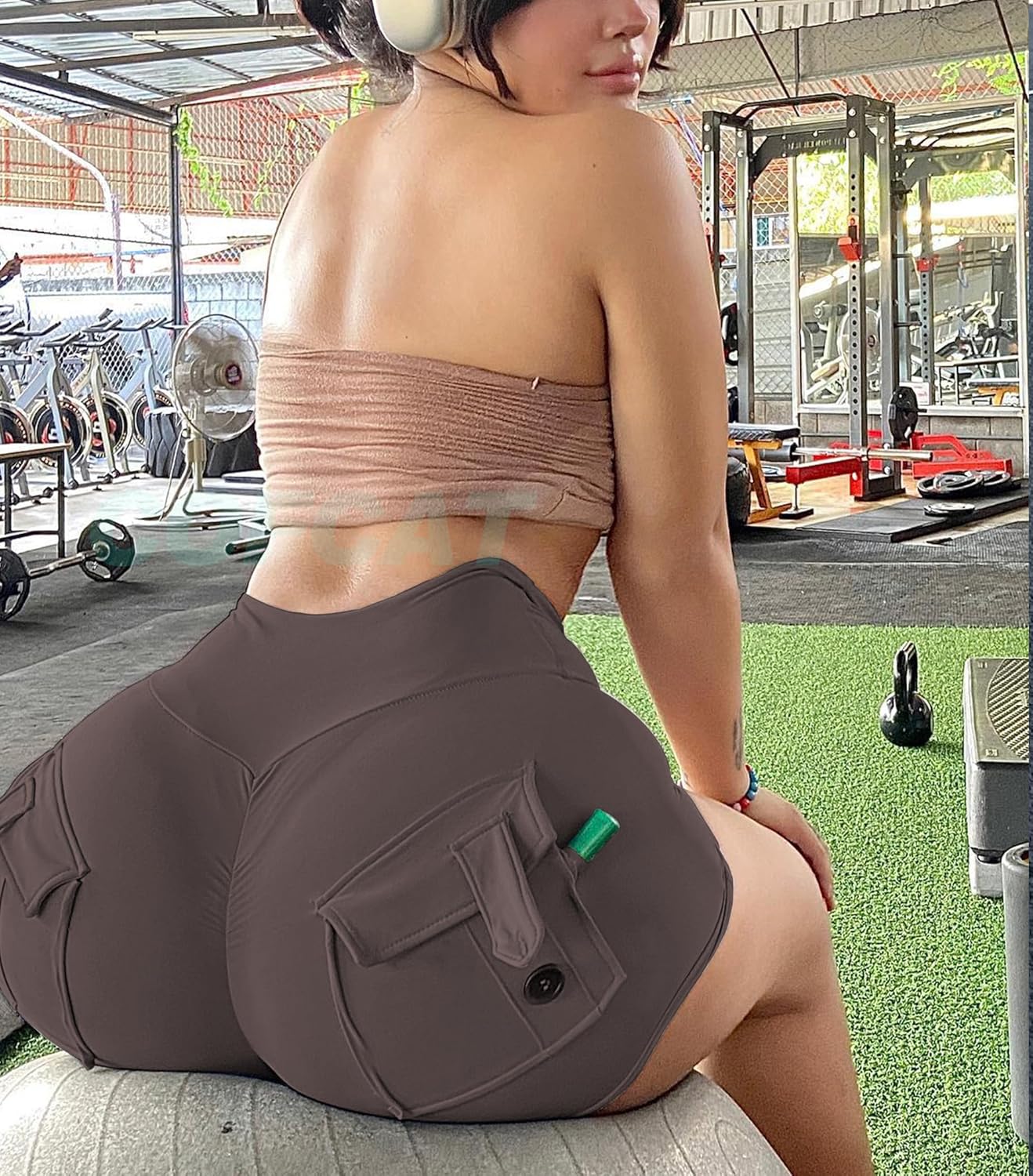 Booty Shorts for Women Scrunch Butt Shorts with Pocket Cargo Workout Biker Gym Bottoms - Image 3