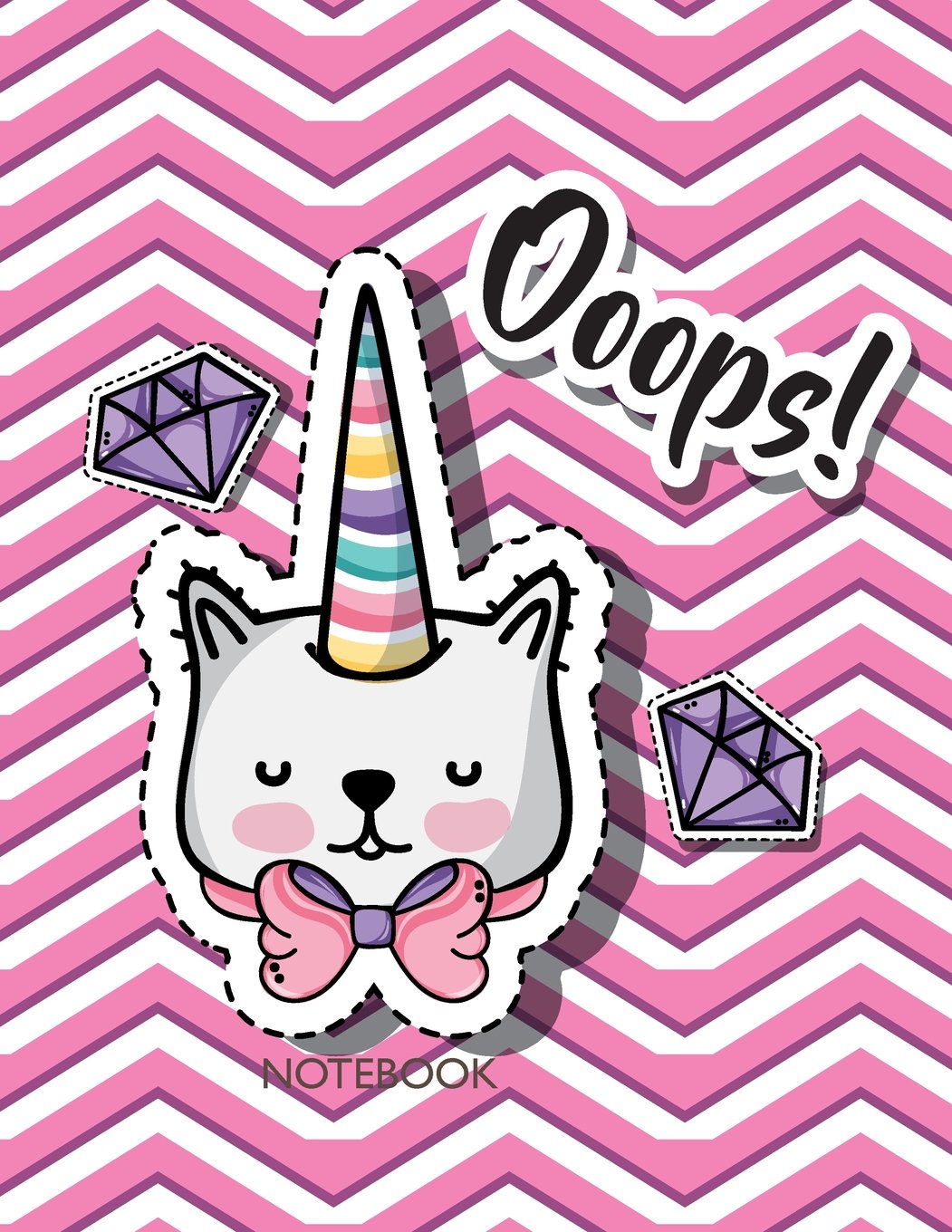 Ooops notebook: Cute cat on pink cover and Lined pages, Extra large (8.5 x 11) inches, 110 pages, White paper