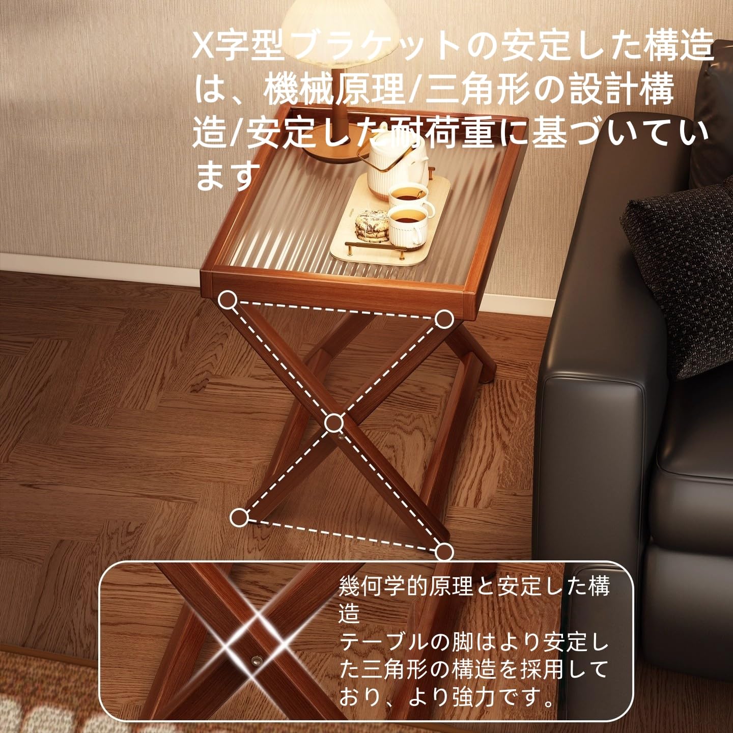Amazon｜SamLng折りたたみサイドテーブル アクリル天板 耐熱