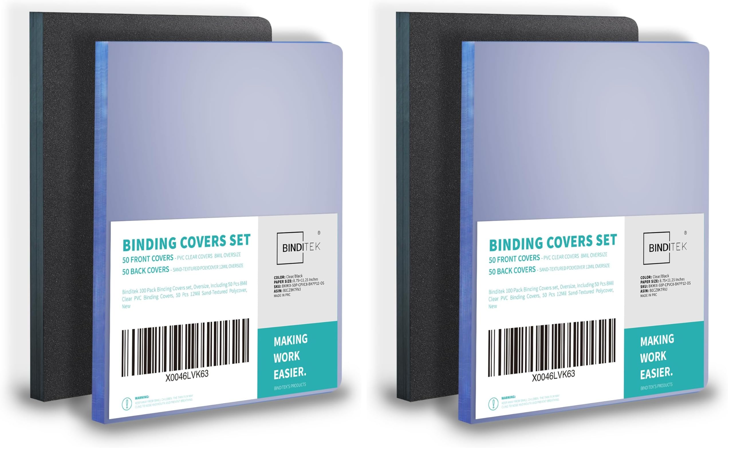 Binditek 20 Mil Binding Covers, 8.5x11 Inches, Semi-Transparent, 100 Pack