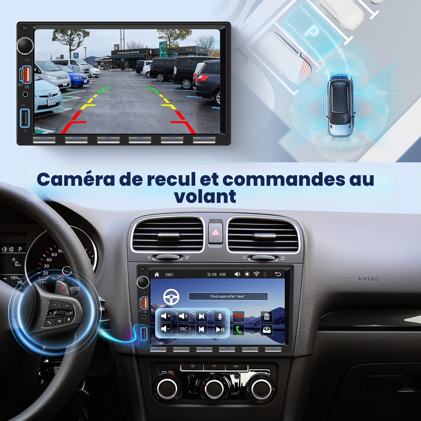 Hodozzy 2 Din Autoradio avec Carplay sans Fil Android Auto, 7 Pouces Touches Piano 2 Din Écran Tactile Radio Voiture avec Bluetooth, Radio FM, EQ, Vidéo en Ligne, Mirror Link, USB/AUX/Type-C, SWC