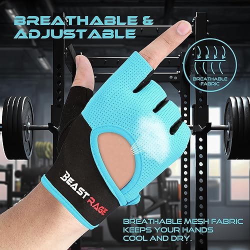 Miniatura 8 de BEAST RAGE Guantes de entrenamiento para hombres y mujeres, guantes de gimnasio sin dedos con protección de la palma, transpirables y ligeros para