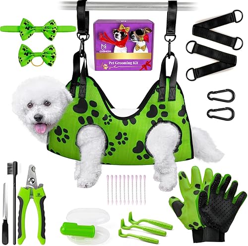 Pet Grooming Hammock for Nail Trimming - Complete Groomers Helper Set for Pets - Dog Grooming Hammock with Hook - Cat Nail Clipper - Dog Hammock for