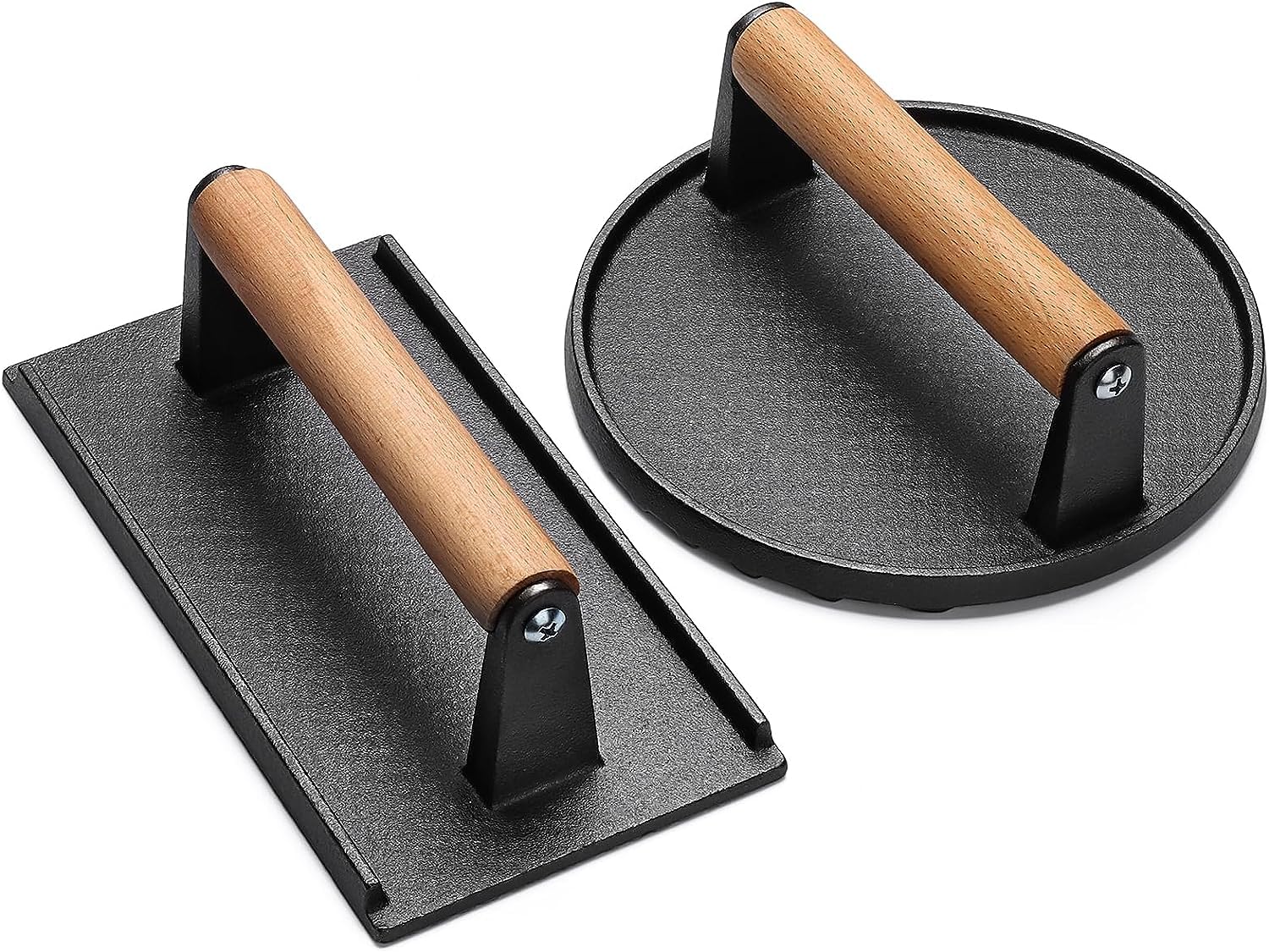 Burger Press, 2-Pack Burger Smasher for Grill Press & Bacon Press, Heavy-Duty Cast Iron Smash Bacon Press Meat Steak with Wood Handle, Hamburger Press Patty Make