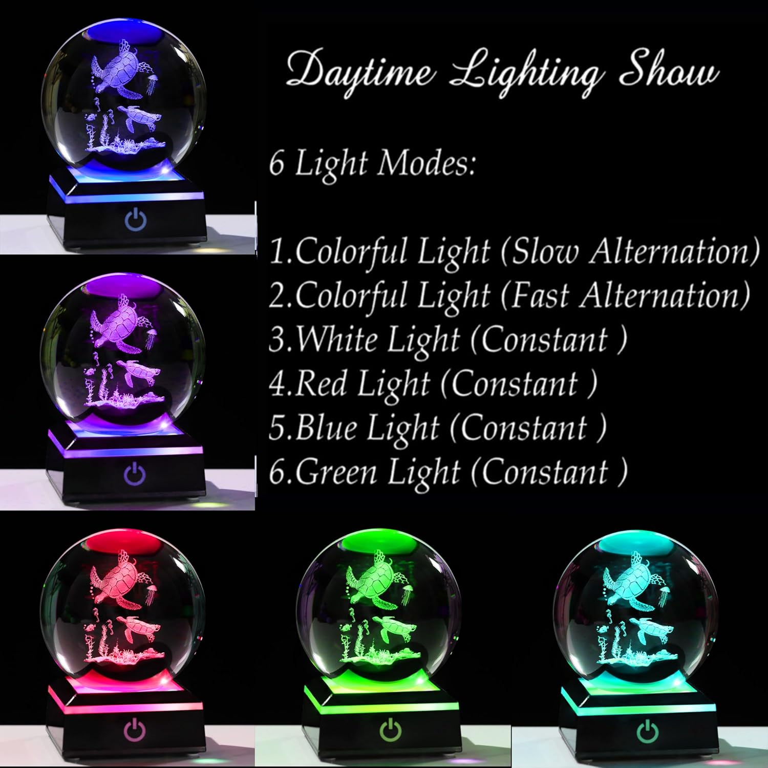 Qianwei Sea Turtle Gifts for Women 3D Crystal Ball 3.14'' - Laser Sea Turtle Decor Glass Animals Turtle Figurines Statue Stuff for Room Decorations Turtles Night Light - Image 2