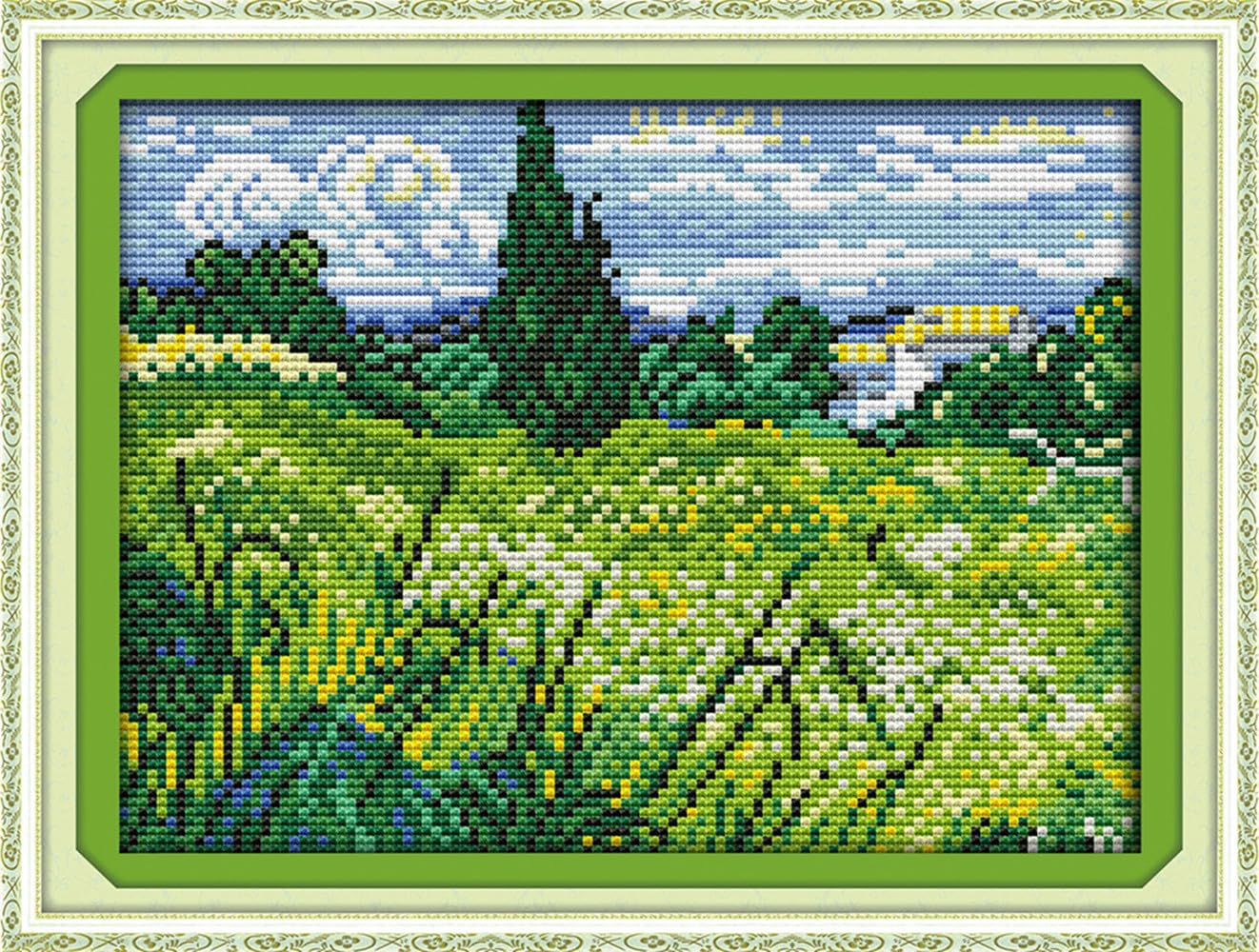 YEESAM Art Cross Stitch Kits for Adults Beginners The Field Pre Printed 11ct, DIY Stamped Embroidery Starter Kit Easy Sewing Set Home Decor
