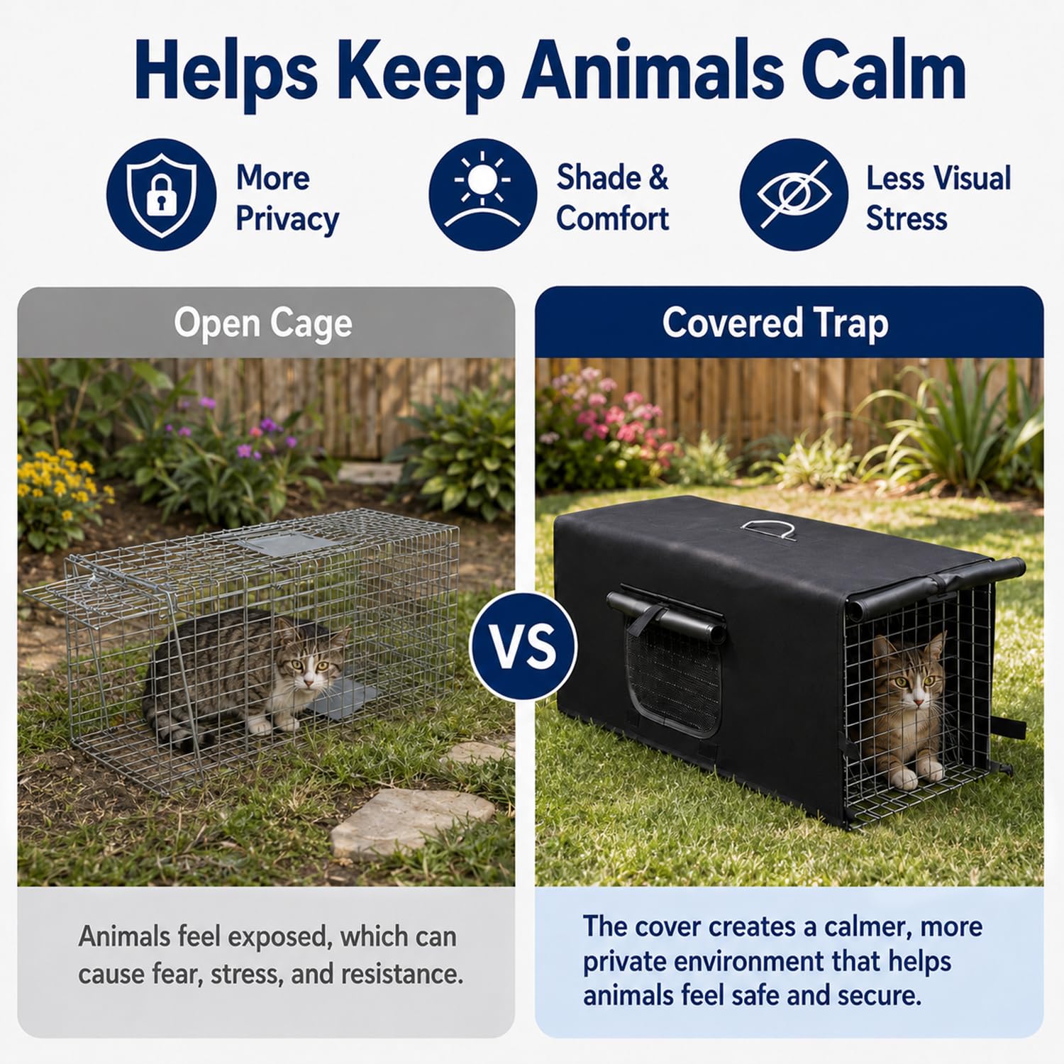 Jaula de trampa para animales vivos con cubierta, trampa para gatos callejeros, trampa para mapaches con puerta real plegable para mapaches, zarigüeyas, marmotas, zorrillos, gatos salvajes, ardillas