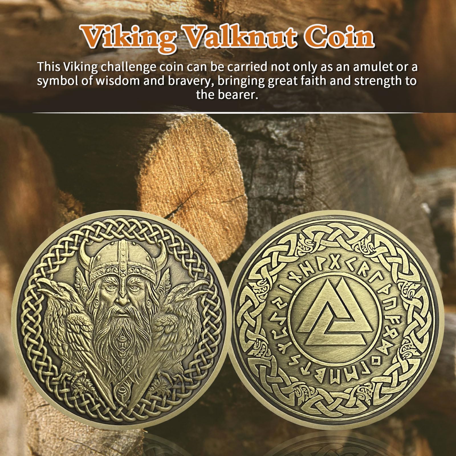 AtSKnSK Pièce de monnaie viking - Arbre de vie - Odin - Loup Odin - Corbeau viking - Pièce de monnaie - runes nordiques - Symbole de guerrier - Cadeau pour homme