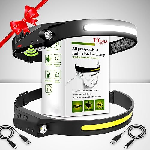 2 faros delanteros recargables, lámpara LED de haz ancho de 230 con sensor de movimiento para adultos, accesorios de campamento, linterna