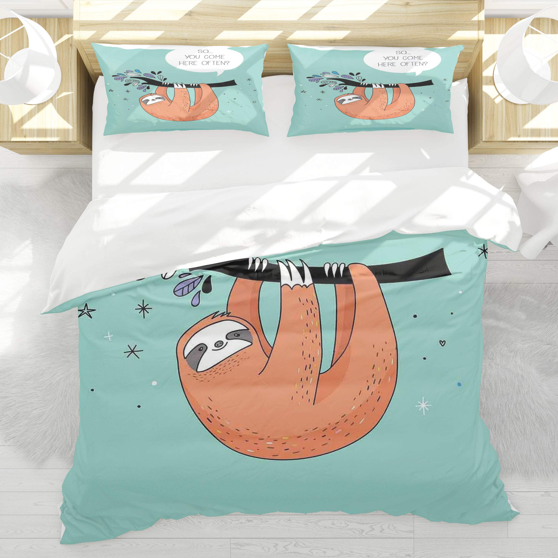 Housse de couette paresseux humour 140x200cm pour déco de chambre d'adolescent