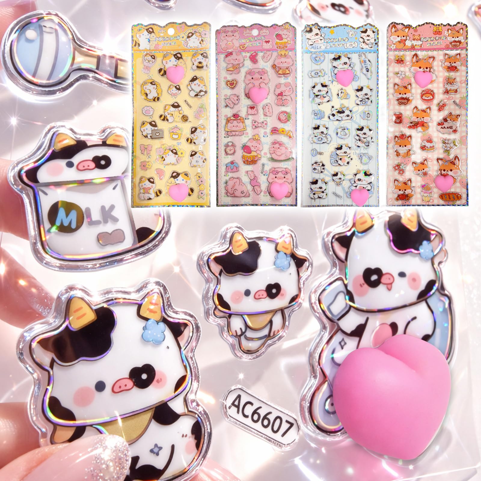 【ツヤツヤ感×ハートぷにぷにシール】4枚セット おしり キラキラ かわいい ぷく…