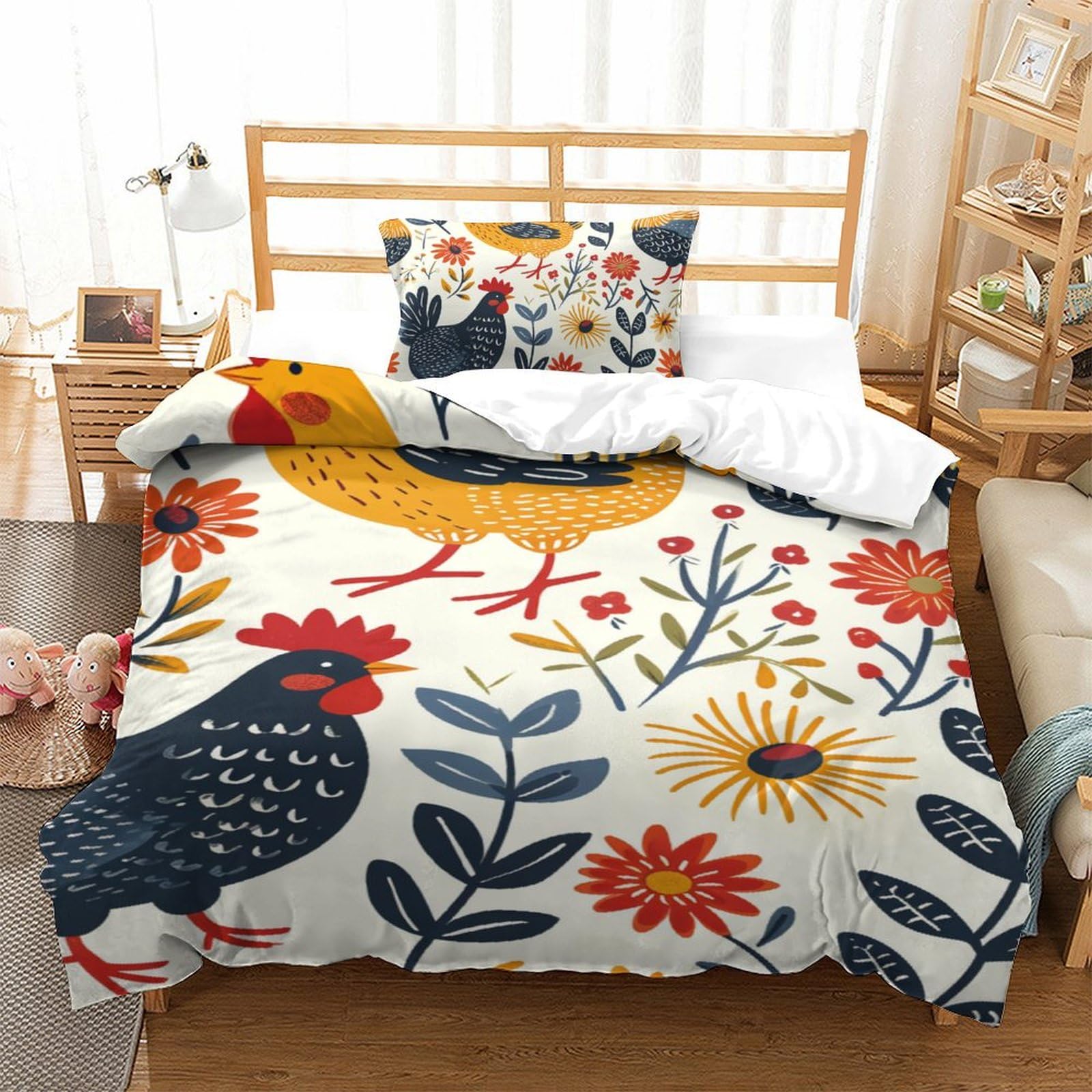 Housse de couette poussins 3D microfibre respirante 135x200cm fermeture éclair pratique ado