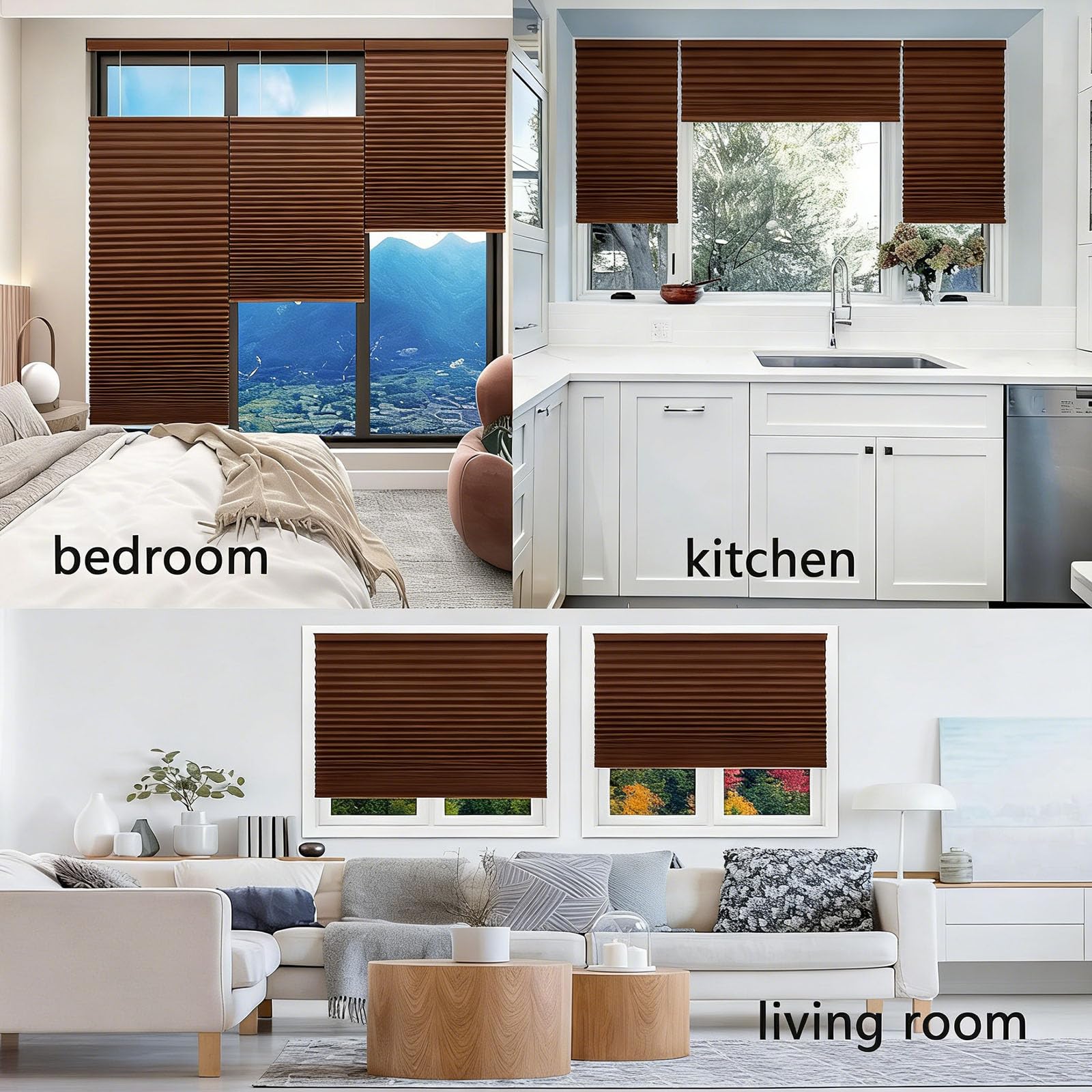 Store Plissé sans Percer, sur Mesure 100 x 190 cm Facile à Installer Protection Vie Privée Rideaux Plissés en Non-Tissé Store Plissé avec Perçage pour Fenêtres Portes, ‎Marron