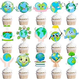 48pcs Earth Day Cupcake Toppers Earth Day Party Decorations Low Carbon Environmental Protection Theme Cupcake Picks for Environmental Protection Party Baby Shower Supplies