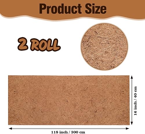 Miniatura 2 de Sawysine 2 rollos de 16 x 118 pulgadas, rollo de fibra de coco, tapete de fibra de coco natural, tapete para macetas para decoración de jardín,