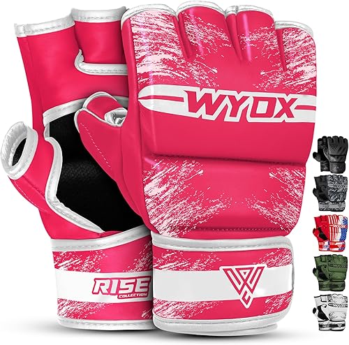 Miniatura 13 de WYOX Guantes MMA para hombres y mujeres – Guantes de boxeo de agarre y combate con diseño de palma abierta, guantes de entrenamiento acolchados sin