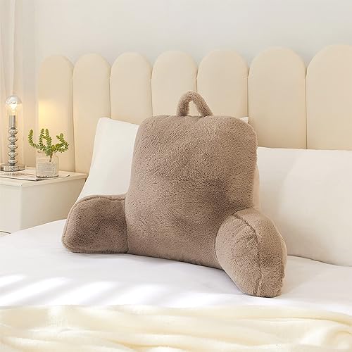 Urban Shop Almohada de respaldo de piel sintética de conejo, color gris pardo