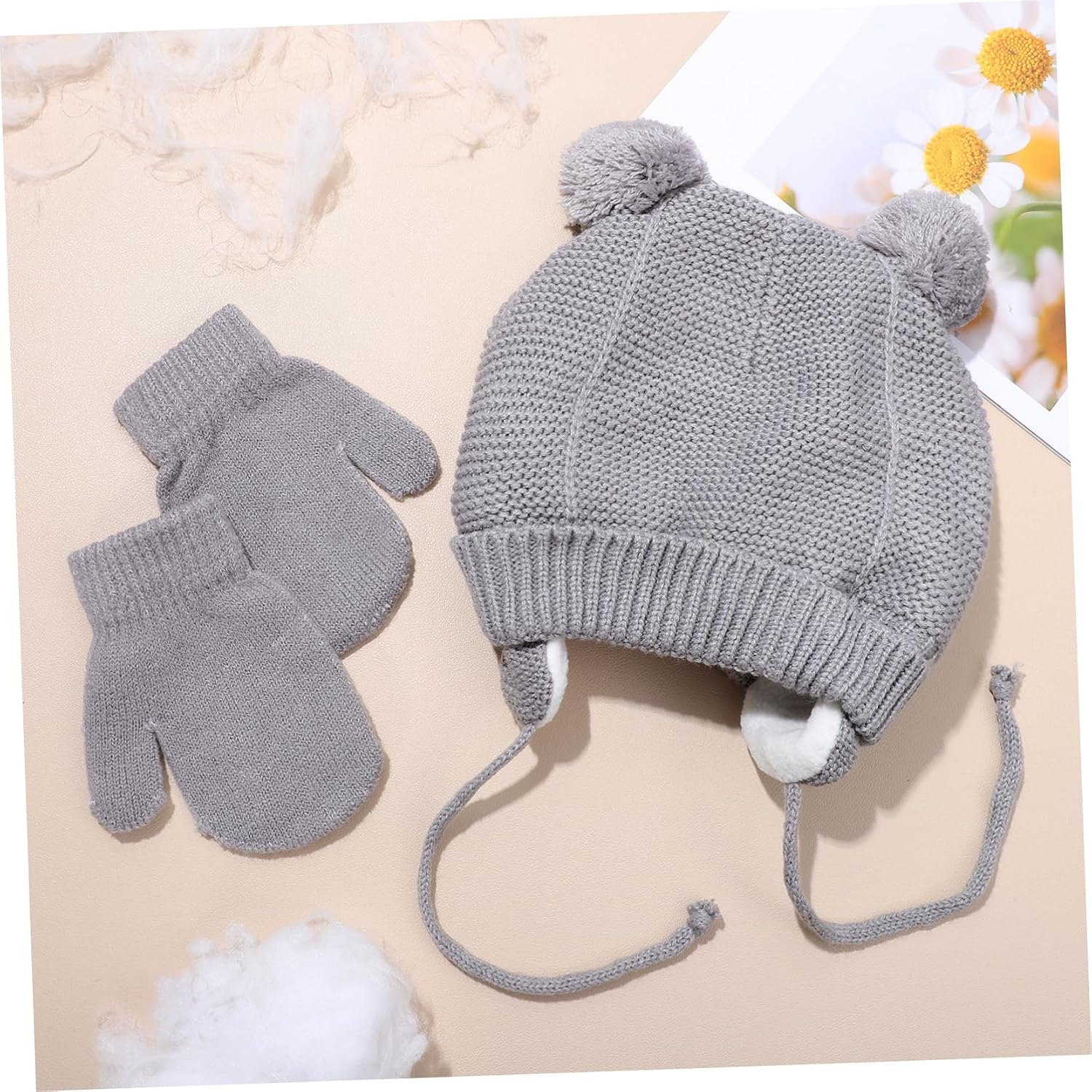 Boy Girl Fleece-Lined Beanie Hat and Glove for Boys and Girls Warm Accessories with Chin Straps for Daily Activities and Outdoor Fun