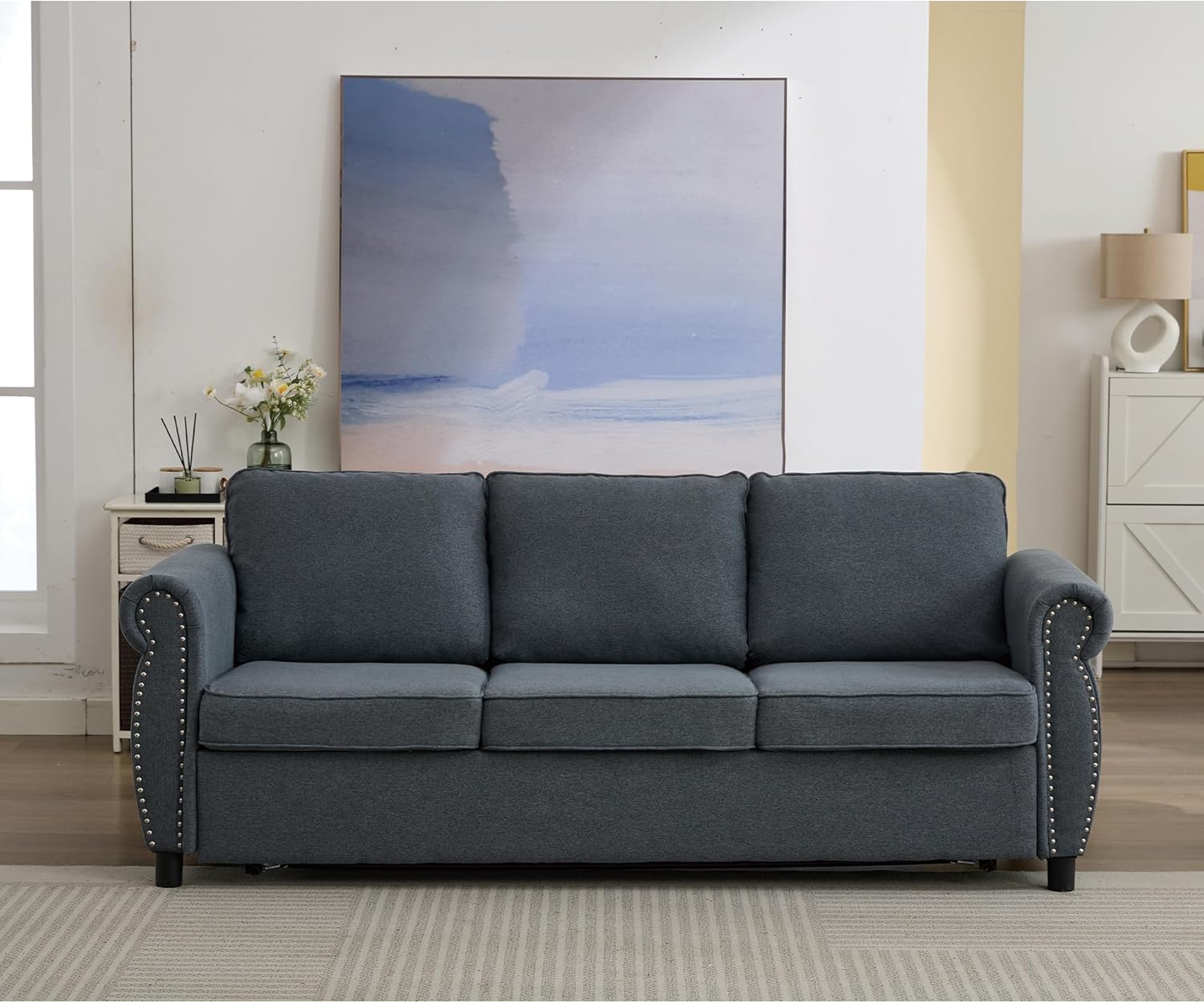 TTK 80.7" Queen Sized Pull Out Sofa Bed, 2-in-1 Convertible Sleeper Couch with Memory Foam Mattress & Solid Wood Frame for Living Room Apartment & Small Spaces, Gray
