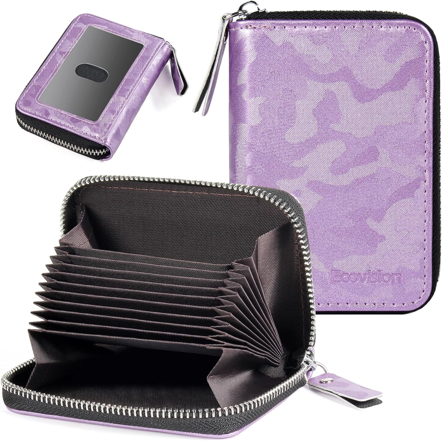 EcoVision Credit Card Holder RFID Card Case Wallet, Small Accordion Zipper Card Case Holder, Card Organizer Case for Women Men