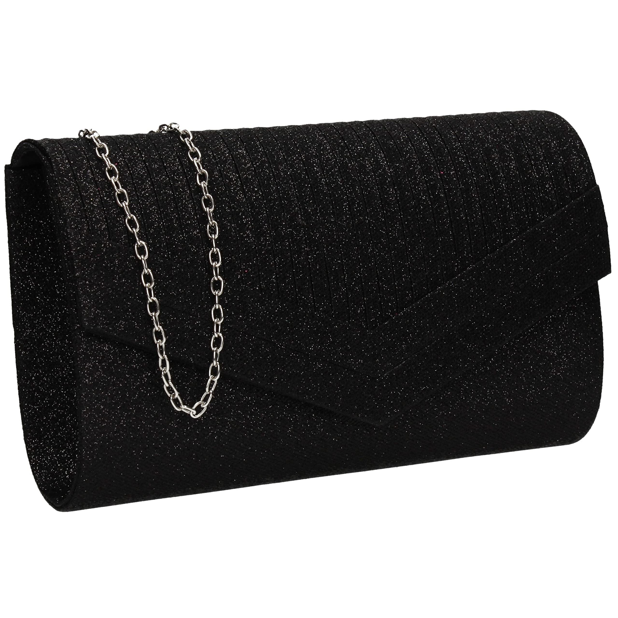 SwankySwans Ruth Womens Sparkly Shiny Party Prom Wedding Evening Clutch Bag Purse (Black)
