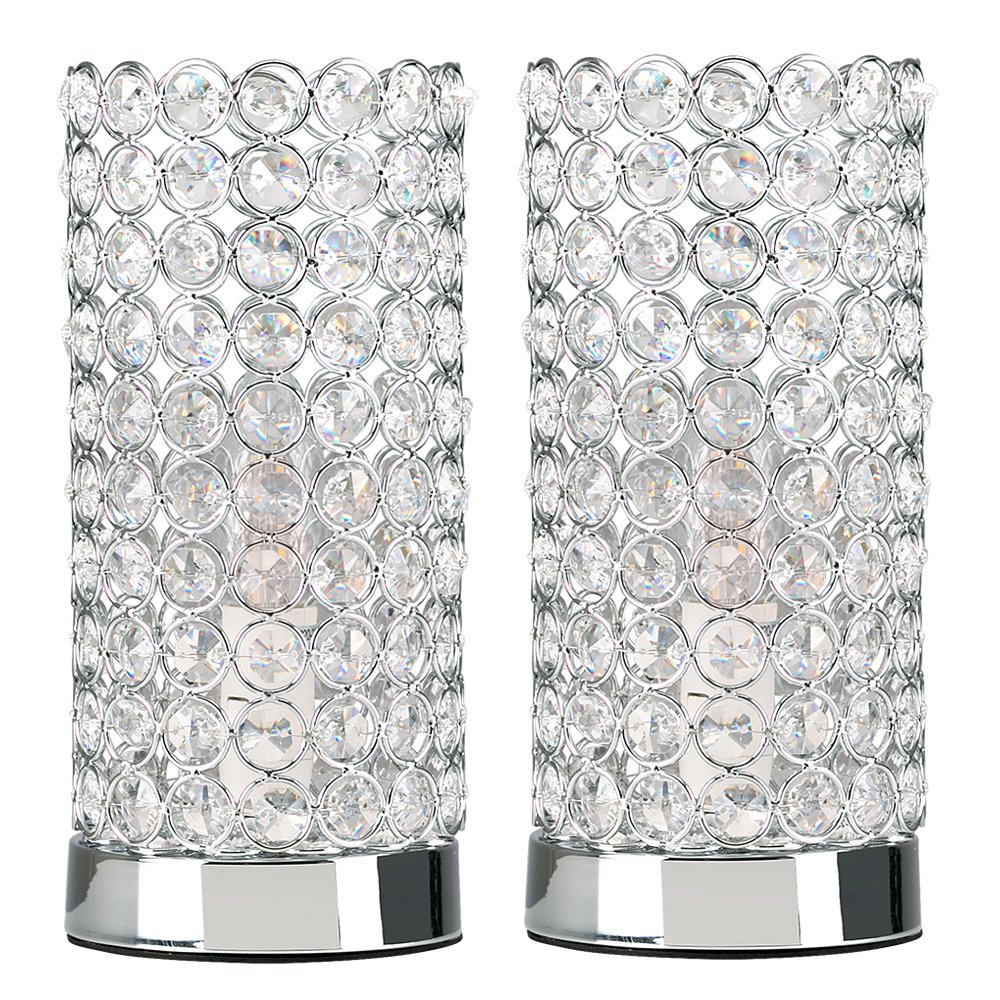 MiniSun | Modern Polished Chrome and Clear K9 Crystal Jewel Touch Table Lamps | Table Lamps, Home Décor & Improvement Essential | Set of 2