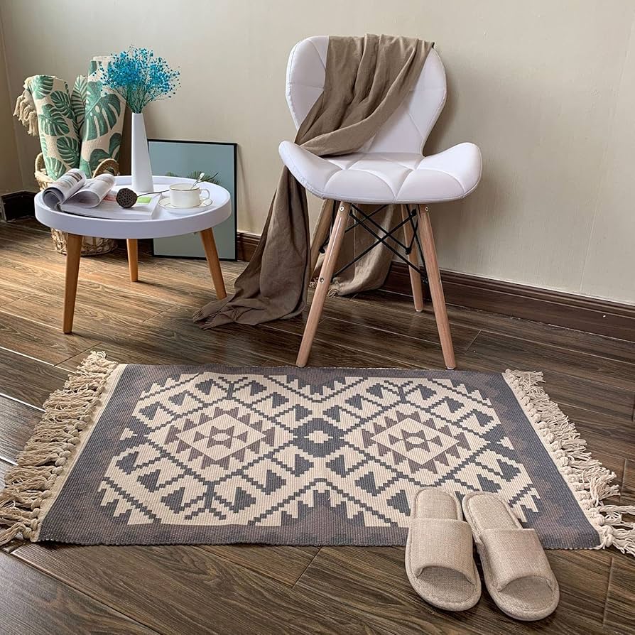 子犬デザインラグ フリンジ付き 子犬デザインラグ フリンジ付き