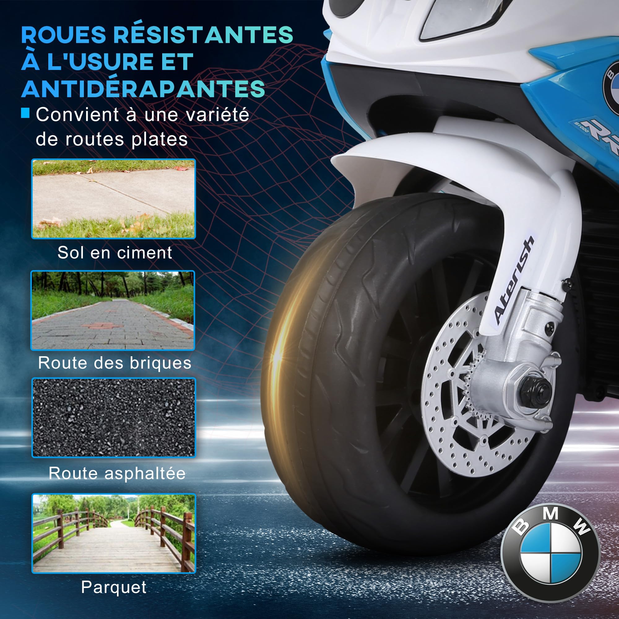 HOMCOM Moto électrique Enfants sous Licence BMW S1000 RR, 3 Roues, 6V et 2,5 Km/h, Voiture électrique Enfants avec Effets Lumineux et sonores, Moto Enfant, Charge Max. 20 kg, Bleu