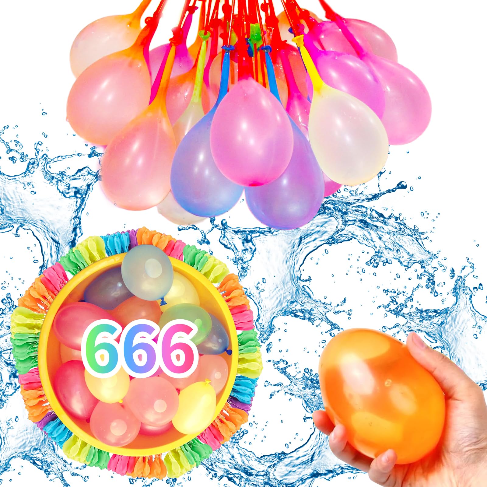 LOVICVKEM 666 PCS Globos de Agua Autosellantes, Bombas de Agua llenado en 5 Segundos Fácil y Rápido, Coloridos Bombas de Agua, Batalla Globo de Agua Fiestas para Exteriores, Piscina, Playa